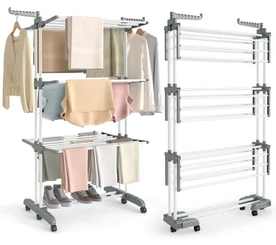 Produktbild von Wäscheständer - Standmodell - 4 Ebenen - Klappbar - Edelstahl - 63,5×125,5×172,5 cm - Weiß