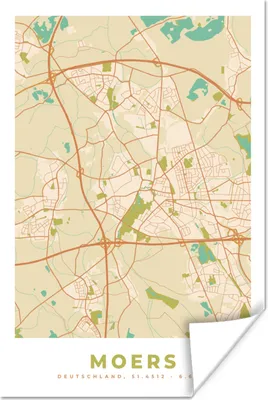 Produktbild von MuchoWow® Poster Moers - Karte - Vintage - Stadtplan 40x60 cm - Plakate für die Wand - Poster Babyzimmer