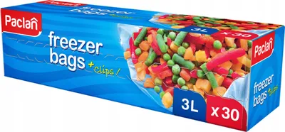 Obrázok produktu pre Vrecká do mrazničky PACLAN / vrecká do mrazničky s klipmi 3 l 30 kusov
