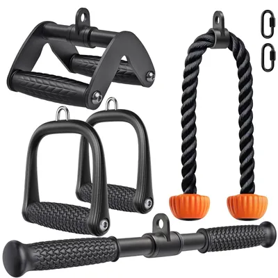 Obrázok produktu pre Tricepsové lano 91 cm - LAT Pulldown príslušenstvo - Dvojité D-krúžky - Rovná tyč 46 cm