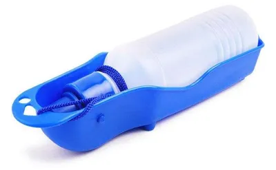Obrázok produktu pre Fľaša na vodu pre psov s integrovanou miskou, 250 ml – modrá
