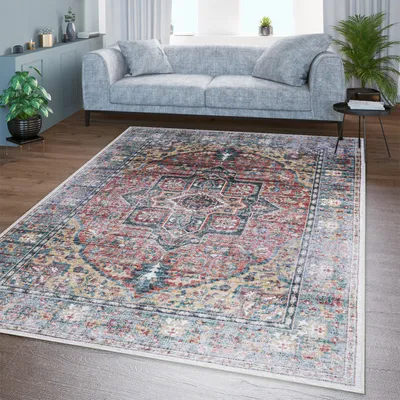 Produktbild von TT Home Wohnzimmer Teppich Flachgewebe Marokkanisch Design Used Look Ornamente Waschbar Größe 60x100 cm