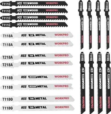 Image de WORKPRO Jeu de 20 lames de scie sauteuse, à queue en T HSS/HCS pour le bois et le métal