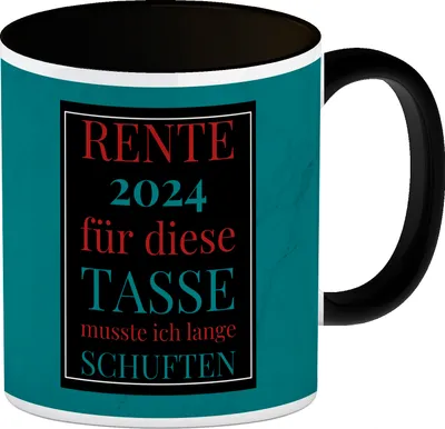 Produktbild von Rente 2024 Kaffeebecher in schwarz eine bunte Tasse für Rentner in blau
