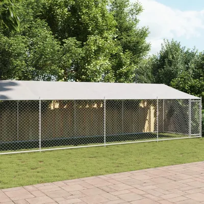Obrázek produktu pro vidaXL Psí bouda se střechou a dveřmi Šedá 12x2x2 m Pozinkovaná ocel