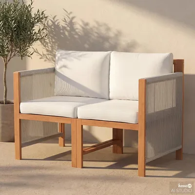 Produktbild von home24 Diningsofa - 2-teilig - Akazie Massiv / Polyester - Braun / Beige