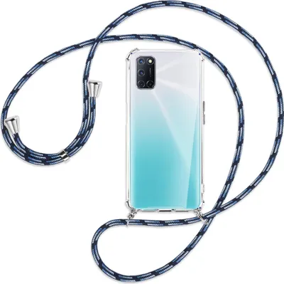 Produktbild von Handykette Backcover-Schutzhülle mit Band (Metall silberfarben) für Oppo A52 / A72 / A92 - Blautöne