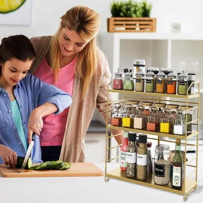 Immagine prodotto di Scaffale da cucina a 3 ripiani regolabili in altezza per bottiglie e barattoli