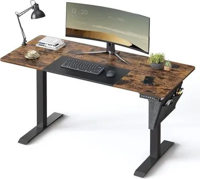 Zdjęcie produktu dla Biurko z elektryczną regulacją wysokości, 60 x 140 x (72-120) cm, płynna regulacja, dzielony blat, funkcja pamięci z 4 wysokościami, ochrona przed kolizją, vintabruin-czarny