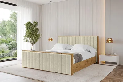 Produktbild von ALTDECOR Polsterbett mit Bettkasten - ENZO4-Z - 200x200 Beige- Bett mit Kopfteil und Fußteil, Boxbett ohne Matratze, Doppelbett mit Stauraum