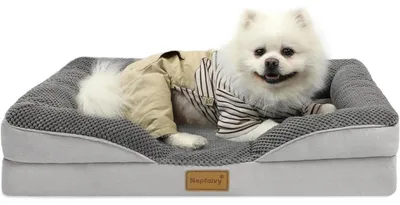 Productafbeelding van Orthopedisch hondenbed, wasbaar, met eivormig schuim, hoge rand, antislipbodem, lichtgrijs/donkergrijs, 76x55 cm, maat M