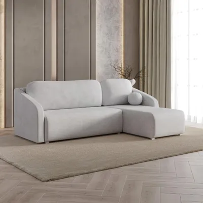 Produktbild von Masseno Ecksofa MARELLO mit Schlaffunktion L-Form, Sofa mit Bettkasten, Wohnzimmersofa, Couch, Soffa, Bettsofa, Couchgarnitur- Hellgrau, NEVE 83