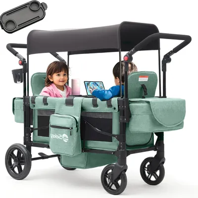 Productafbeelding van Bolderkar Kinderen - Duwkar Duo - Uitstapjes Maken - Dubbele Zitjes - 1135 cm Lang - Groen