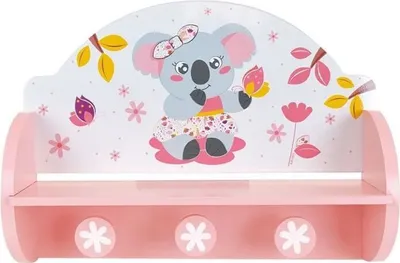 Obrázok produktu pre Koala vešiaková polička, detská izba, 33 x 46 x 15 cm, MDF a borovica, ružová