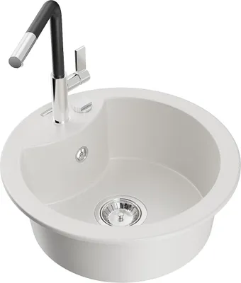 Zdjęcie produktu dla Mexen Diego zlewozmywak granitowy 1-komorowy z baterią kuchenną Flora, biały - 6512-20-670401-07