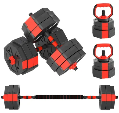 Immagine prodotto di Set Pesi Palestra 4 in 1 30kg Manubri Bilanciere Kettlebell Rosso