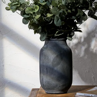 Productafbeelding van Keramische vaas 24 cm, zwart, voor pampasgras, woonkamer