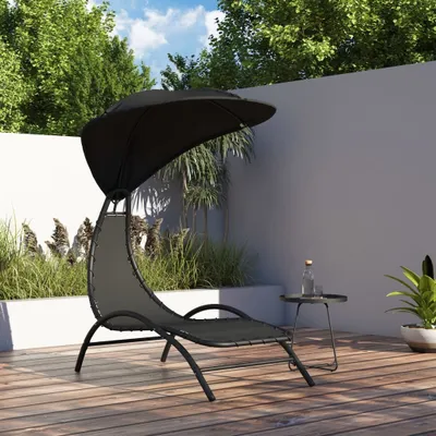 Produktbild von The Living Store Sonnenliege mit Dach Schwarz 167x80x195 cm Stoff und Stahl