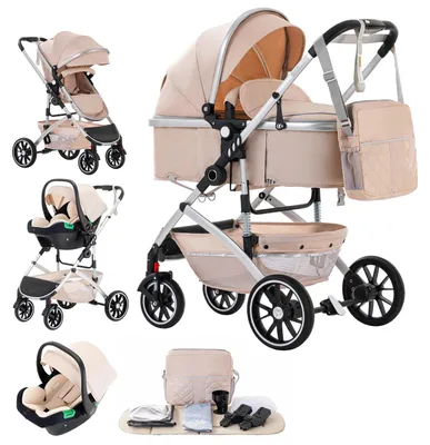 Produktbild von 3-in-1 Kinderwagen 808C - Travelsystem mit Babyschale - Hohe Rückenlehne - Klappbar - Für Kinder 1–2 Jahre - Bis 20 kg - Weiß