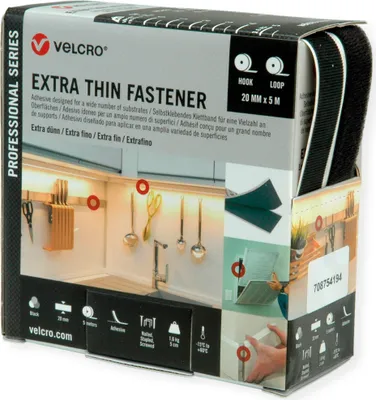 Immagine prodotto di VELCRO® Extra Thin Fastener 5m nastro a gancio 5m nastro ad anello, gancio e anello 20mm nero