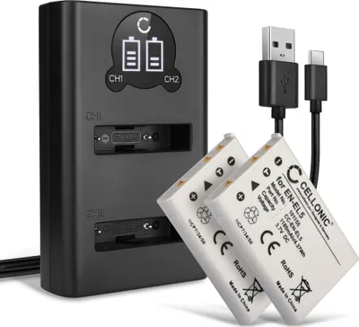 Image de CELLONIC 2x Batterie pour Appareil photo Compatible avec Nikon Coolpix 5200, Coolpix P510, Coolpix P500, EN-EL5 - (1180mAh, 3.7V) + Chargeur Double