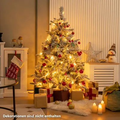 Produktbild von 135cm Künstlicher Weihnachtsbaum mit Beleuchtung & Schnee, mit 150 warmweißen LEDs, Tannenbaum mit 384 Zweige