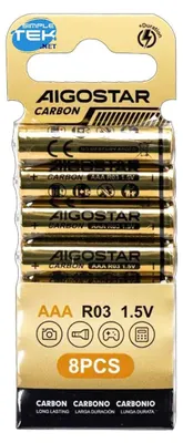 Productafbeelding van 8 x AAA mini-stijl koolstofbatterijen R03, 1,5V, niet oplaadbaar [verpakking van 8 stuks]