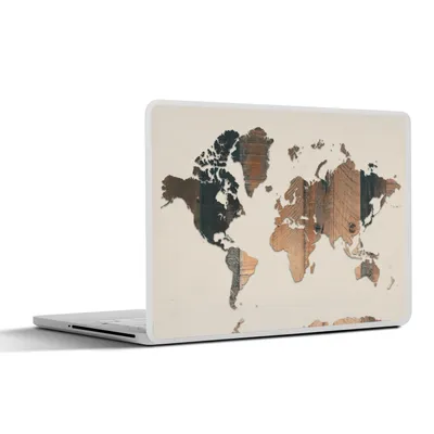 Produktbild von MuchoWow® Laptop Aufkleber Sticker Cover Weltkarte - Holz - Regal 31x22.5 cm - Laptop-Deko