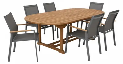 Produktbild von AXI Marzi/Alva 7-teiliges Gartenset für 6 Personen | Esstisch aus Teakholz mit ovalem ausziehbarem Gartentisch | Mit 6 Gartenstühlen mit