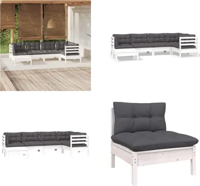 Produktbild von vidaXL 6 tlg. Garten Lounge Set mit Kissen Weiß Kiefer Massivholz - Garten-Lounge-Set - Garten-Lounge-Sets - Gartenmöbel-Set - Gartenmöbel-Sets
