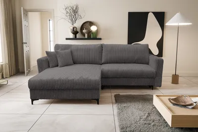 Image de VENASI COMO Canapé d'angle universel avec fonction de couchage et coffre de lit Canapé-lit d'angle en velours côtelé Canapé gris foncé HIT 05