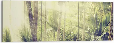 Produktbild von Bild auf Leinwand - Leinwandbild - 3 Teile - Morgendämmerung Dschungel Palmen - 150x50cm - Wand Bild - Wanddeko - Wandbilder - Leinwanddruck - Bilder - Wanddekoration - Leinwand bilder - CA150x50-4450