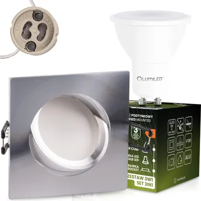 Obrázek produktu pro LUMILED LED vestavné bodové světlo GU10 6W 3000K teplá bílá otočné 85mm ultra ploché hliníkové hranaté stříbrné lesklé 230V včetně patice GU10 LED žárovka vestavné stropní světlo pro obývací pokoj kuchyň