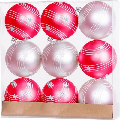 Immagine prodotto di Palline MagicHome Natale, 9 pz, rosso-rosa, opaco, con decorazione, per albero di Natale, 6 cm