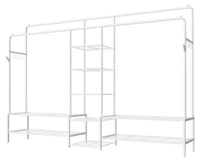 Zdjęcie produktu dla Wieszak na ubrania, otwarty regał z 9 półkami | Biały | 195x45x172,8 cm