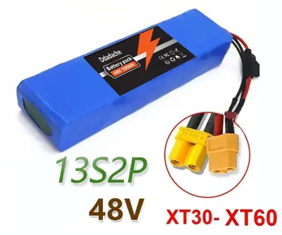 Produktbild von 48V 100Ah Lithium-Ionen-Akku - Akkupack - 13S2P - BMS - XT30 & XT60 Stecker - Für 250–1000 W Motoren - 238×48×68 mm