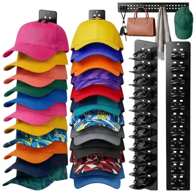 Cap-Halter, 2 Stück, für bis zu 22 Kappen, Wandmontage, Schwarz