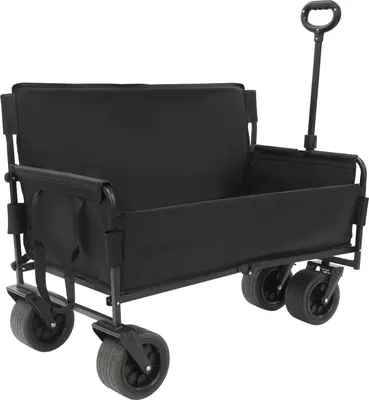 Produktbild von Faltbarer Outdoor Bollerwagen - Gartenwagen/Transportwagen - 300 kg Tragkraft - 600D Oxford & Stahlrahmen - 4 Räder (2 mit Bremse) - Schwarz