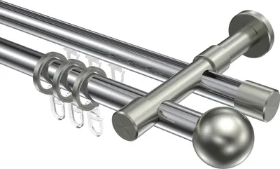 Produktbild von Interdeco Rundrohr-Innenlaufstange / Gardinenstange (Kombination) Chrom / Edelstahl-Optik, Typ Prestige Luino (Kugel), 20 mm Ø 2-läufig, 540 cm