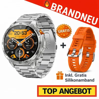 Zdjęcie produktu dla ZEUS™ 2.0 Smartwatch dla mężczyzn i kobiet Monitor aktywności fizycznej Puls SpO2 GPS Bluetooth IP68: srebrny (w zestawie silikonowa opaska w kolorze pomarańczowym)