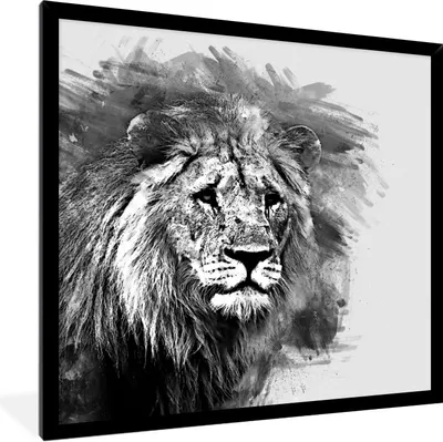 Produktbild von MuchoWow® Gerahmtes Poster Löwe - Schwarz - Weiß 40x40 cm - Poster mit Schwarzem Bilderrahmen Wandposter Rahmen Foto Bilder - Mit Rahmen - Wanddekoration Schlafzimmer