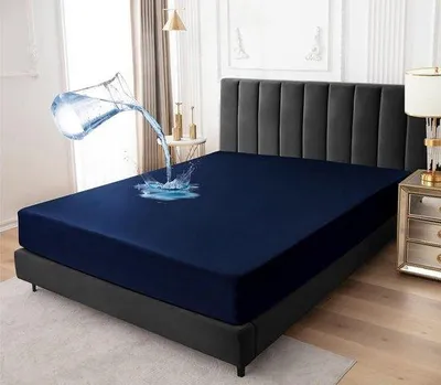 Productafbeelding van Famanu matrasbeschermer, waterdicht, 140x200 cm - Ademende matrasovertrek - Donkerblauw