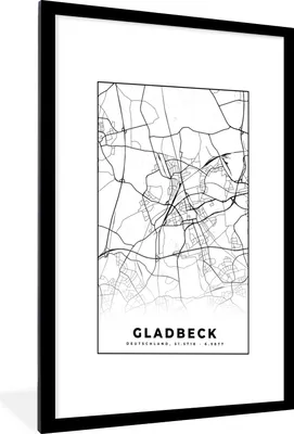 Produktbild von MuchoWow® Gerahmtes Poster Karte - Stadtplan - Gladbeck - Karte 60x90 cm - Poster mit Schwarzem Bilderrahmen Wandposter Rahmen Foto Bilder - Dekoration - Wandposter Wohnzimmer - Hochwertig