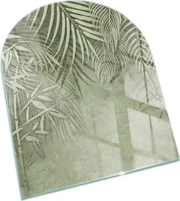 Produktbild von Tropische Blätter im Hintergrund – Glasbodenplatte für – Kaminofen – Kaminplatte Glas – Schutzglas – Funkenschutzplatte –Glasbodenplatte Feuerfeste – Hitzeschutzplatte – Bodenschutz aus Glas – 80x70 cm