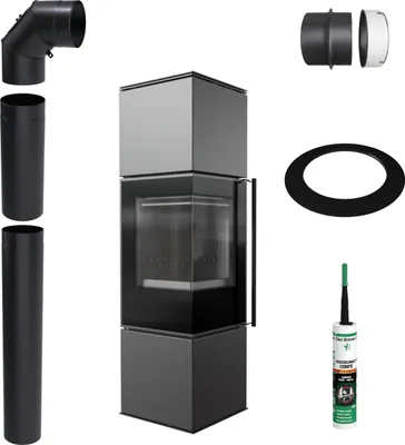 Produktbild von KRATKI REN M/L Kaminofen 7 kW Ø 150 Schwarz Montageset Selbstschließend