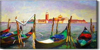 Produktbild von Wandbild Leinwand Bilder mit Uhr Geräuschlos Kunstdruck 60x30 Boote Stadt wasser - weiße Hände