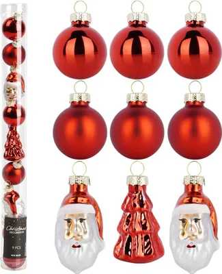 Produktbild von Weihnachtskugeln - 9er Set - Bruchsicher - Kunststoff - Christbaumschmuck Figuren Rot