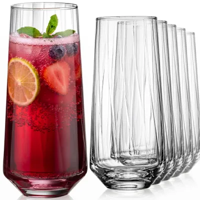 Produktbild von IMPERIAL Trinkgläser 6er Set – Strukturierte Gläser geriffelt aus Crystalline Glas 420ml Wassergläser "London/Cali" Spülmaschinenfest