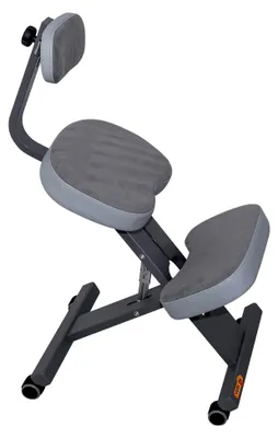 Produktbild von Ergonomischer Stuhl, Kniestuhl Ergo-Comfort+ Gray mit gummierten Rollen und Lendenwirbelstütze, zu 100% aus Buchenholz gefertigt