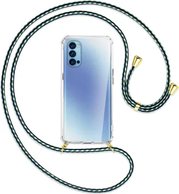 Produktbild von Handykette Backcover-Schutzhülle mit Band (Metall goldfarben) für Oppo Reno5 4G/5G - grün/blau/weiß